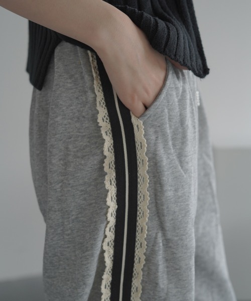 セール】Side lace line straight sweatpants / サイドレース