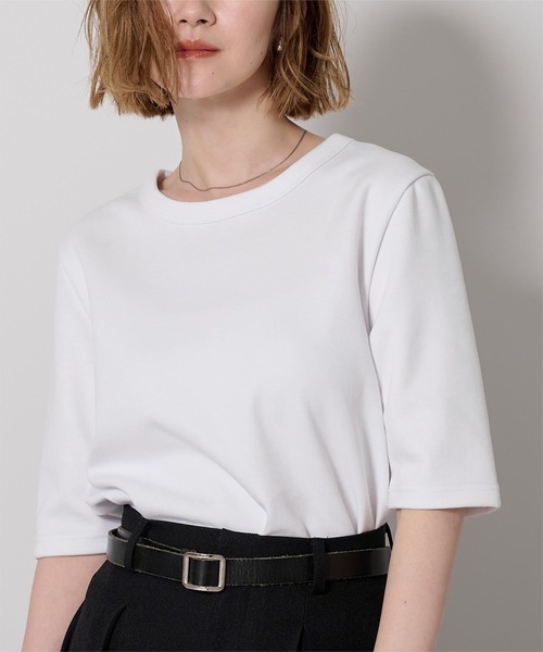 UR'S(ユアーズ)の「ハーフスリーブTシャツ(Tシャツ/カットソー・レディース・チャコール/ブラック/ホワイト/ダークネイビー・S/M/L)」の8枚目の写真