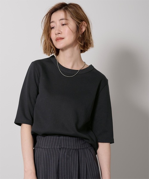 UR'S(ユアーズ)の「ハーフスリーブTシャツ(Tシャツ/カットソー・レディース・チャコール/ブラック/ホワイト/ダークネイビー・S/M/L)」の17枚目の写真
