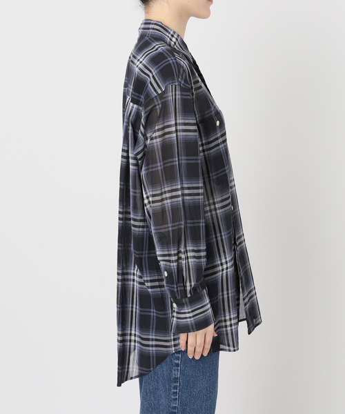 スピックアンドスパン　コットンボイルチェックシャツ　ネイビー　2024 スピックアンドスパン コットンボイルチェックシャツ ネイビー 2024