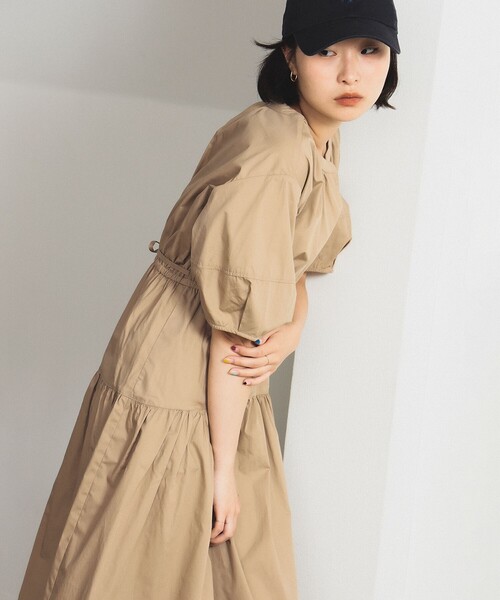 ランタンスリーブコンボプリーツドレス ランタン スリーブ ギャザー ワンピース（ワンピース）｜Ray