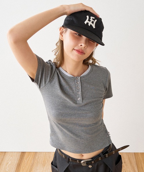 このっぺ☆22ss Americana ヘンリーネック Tシャツ CAMBIO(カンビオ)】ワッフルヘンリーネックロンT | CAMBIO カンビオ