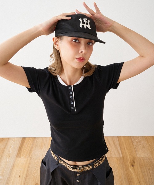 LAYERED HENRY NECK T / レイヤードヘンリーネックTシャツ（T