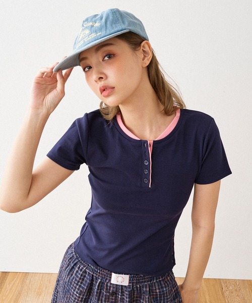 LAYERED HENRY NECK T / レイヤードヘンリーネックTシャツ（T