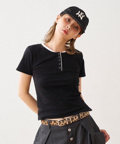 LAYERED HENRY NECK T / レイヤードヘンリーネックTシャツ（T