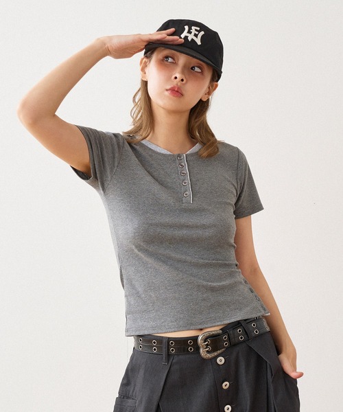 tシャツ ローズレーサーメッシュヘンリーTシャツ レディース LAYERED HENRY NECK T / レイヤードヘンリーネックTシャツ（T