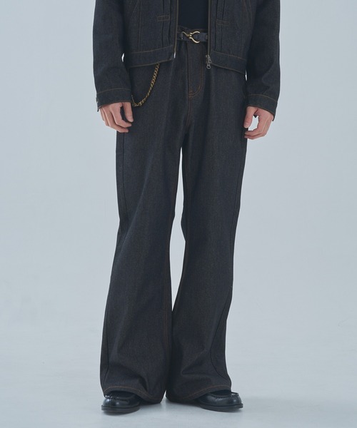 Noen（ノエン）の「シンチバックブーツカットジーンズ（デニムパンツ・メンズ・インディゴブルー/ブラック・SMALL/MEDIUM/LARGE）」の2枚目の写真