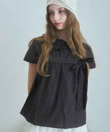 Birthday room（バースデイルーム）の「丸襟チェックリボンブラウス/round-neck checked ribbon blouse（シャツ/ブラウス・レディース）」