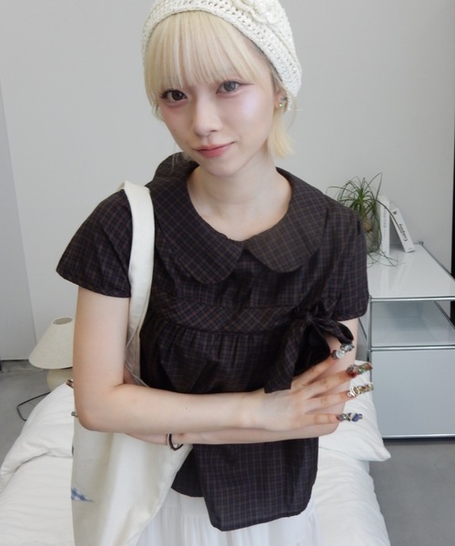 Birthday room(バースデイルーム)の「丸襟チェックリボンブラウス/round-neck checked ribbon blouse(シャツ/ブラウス・レディース・ブラウン/グリーン・FREE)」の21枚目の写真