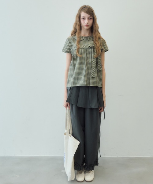 Birthday room(バースデイルーム)の「丸襟チェックリボンブラウス/round-neck checked ribbon blouse(シャツ/ブラウス・レディース・ブラウン/グリーン・FREE)」の13枚目の写真