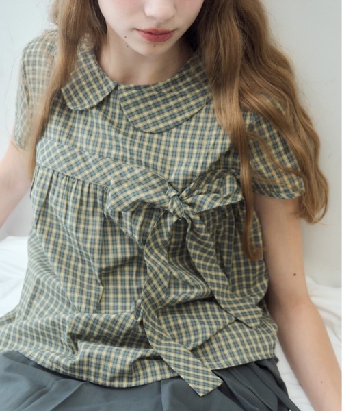 Birthday room(バースデイルーム)の「丸襟チェックリボンブラウス/round-neck checked ribbon blouse(シャツ/ブラウス・レディース・ブラウン/グリーン・FREE)」の15枚目の写真