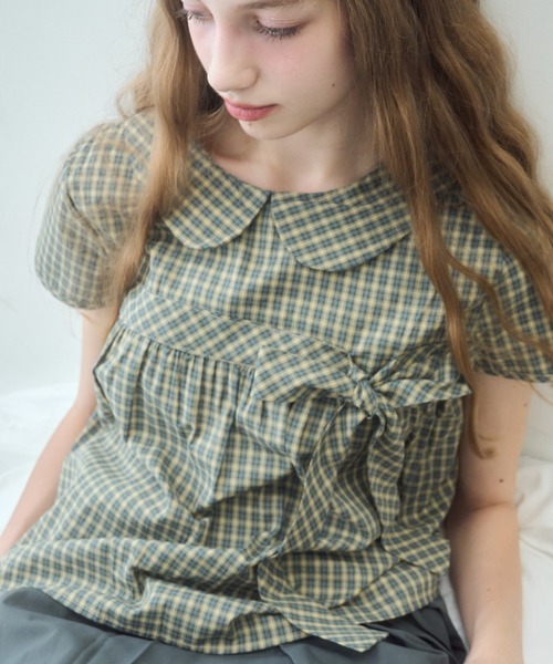 Birthday room(バースデイルーム)の「丸襟チェックリボンブラウス/round-neck checked ribbon blouse(シャツ/ブラウス・レディース・ブラウン/グリーン・FREE)」の16枚目の写真