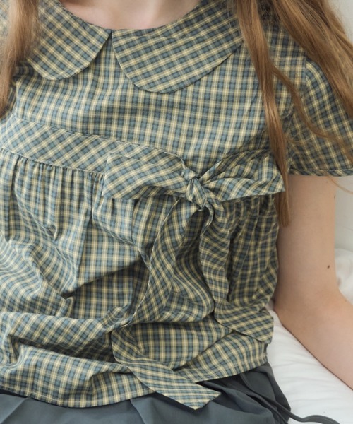 Birthday room(バースデイルーム)の「丸襟チェックリボンブラウス/round-neck checked ribbon blouse(シャツ/ブラウス・レディース・ブラウン/グリーン・FREE)」の12枚目の写真