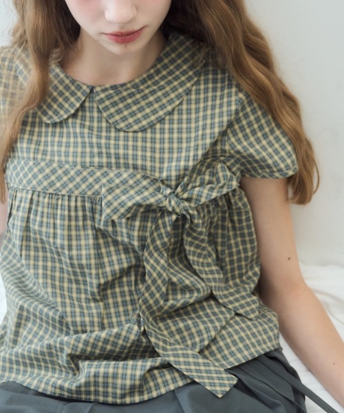 Birthday room(バースデイルーム)の「丸襟チェックリボンブラウス/round-neck checked ribbon blouse(シャツ/ブラウス・レディース・ブラウン/グリーン・FREE)」の17枚目の写真