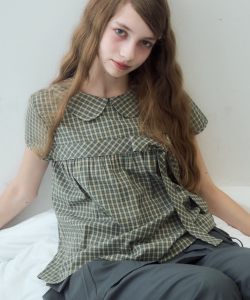 Birthday room(バースデイルーム)の「丸襟チェックリボンブラウス/round-neck checked ribbon blouse(シャツ/ブラウス・レディース・ブラウン/グリーン・FREE)」の10枚目の写真