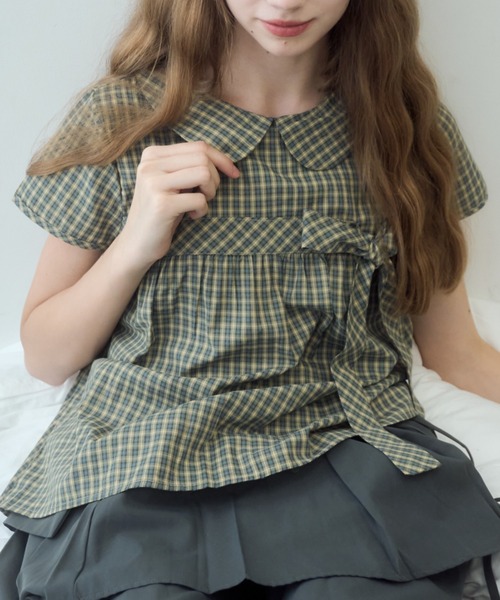 Birthday room(バースデイルーム)の「丸襟チェックリボンブラウス/round-neck checked ribbon blouse(シャツ/ブラウス・レディース・ブラウン/グリーン・FREE)」の18枚目の写真