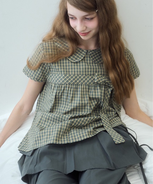 Birthday room(バースデイルーム)の「丸襟チェックリボンブラウス/round-neck checked ribbon blouse(シャツ/ブラウス・レディース・ブラウン/グリーン・FREE)」の20枚目の写真