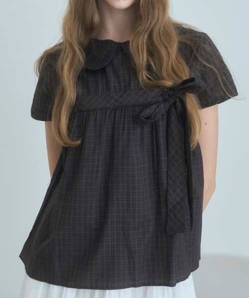 Birthday room(バースデイルーム)の「丸襟チェックリボンブラウス/round-neck checked ribbon blouse(シャツ/ブラウス・レディース・ブラウン/グリーン・FREE)」の7枚目の写真