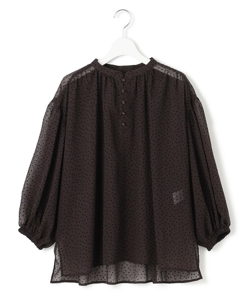 23区　ドットフロッキー ボリュームスリーブ ブラウス 38サイズ セール】【洗える】ドットフロッキー ボリュームスリーブ ブラウス