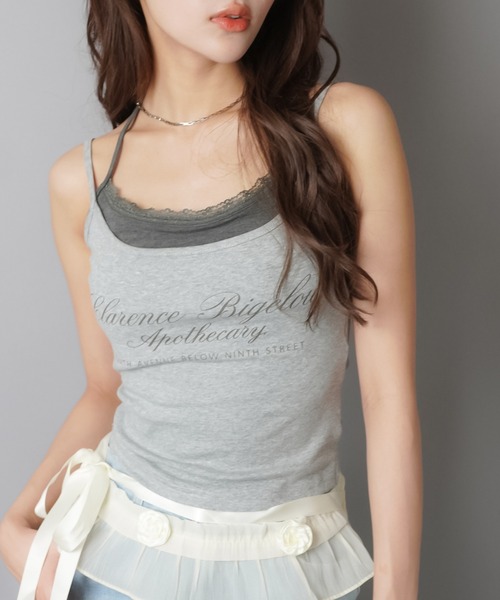 セール】カップ付きレイヤード風キャミソール/ロゴ