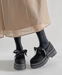 Shoes in Closet（シューズインクローゼット）の「軽量厚底 2段ソール サテン紐付 スエード レースアップ ローファー 2649（ローファー・レディース）」