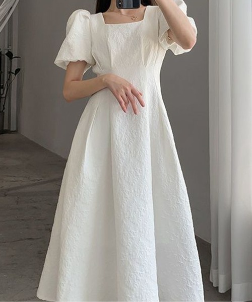 スクエアネックパフスリーブワンピース(ワンピース)|CHUL スクエアネックパフスリーブワンピース(ワンピース)|CHUL