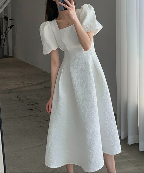 スクエアネックパフスリーブワンピース（ワンピース）｜CHUL