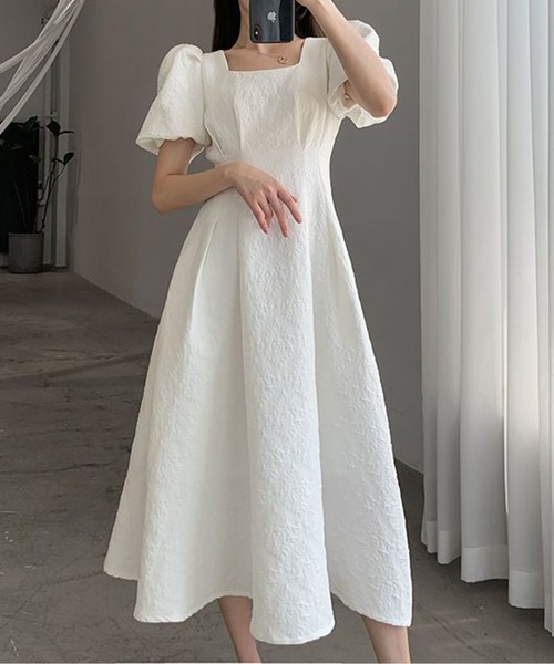 スクエアネックパフスリーブワンピース（ワンピース）｜CHUL