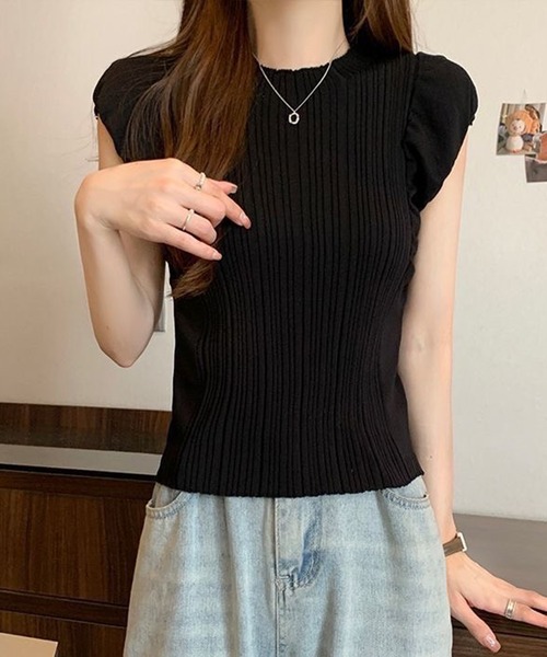 THE HITSS(ヒッツ)の「フリル フレンチスリーブ リブニット ノースリーブ トップス(Tシャツ/カットソー・レディース・ブラック/アイボリー/ブラウン/オフホワイト・FREE)」の12枚目の写真