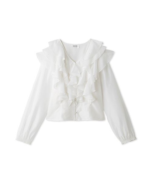 HANAE MORI×CELFORDコラボ】 パール付きフリルブラウス（シャツ