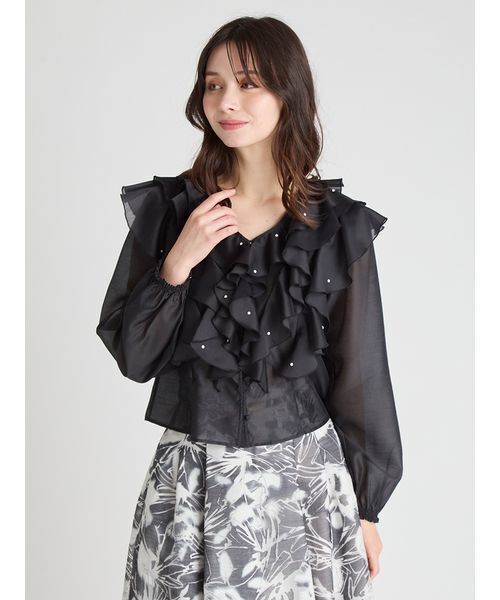 CELFORD(セルフォード)の「【HANAE MORI×CELFORDコラボ】 パール付きフリルブラウス(シャツ/ブラウス・レディース・ホワイト/サックスブルー・38/36)」の3枚目の写真