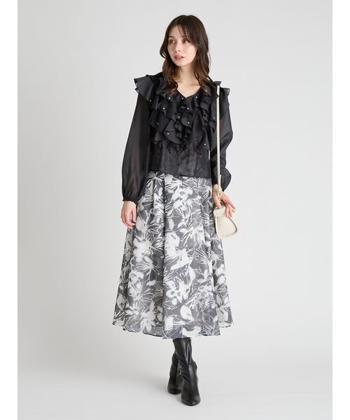HANAE MORI×CELFORDコラボ】 パール付きフリルブラウス（シャツ