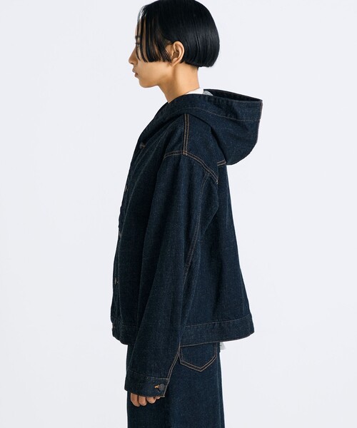 EDITION(エディション)の「ワンウオッシュ エッセンシャルデニム フーデットブルゾン(デニムジャケット・レディース・ネイビー・36/34)」の4枚目の写真