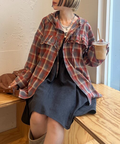 ブラウス シャツ 「25AW」フーディーチェックシャツ レディース 25AW】フーディーチェックシャツ | w closet(ダブルクローゼット