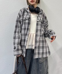 【25AW】チェックフリルフーディーシャツ