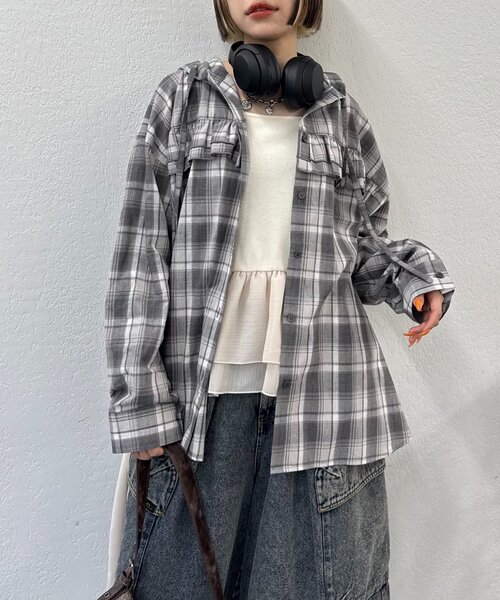 ブラウス シャツ 「25AW」フーディーチェックシャツ レディース 25AW】フーディーチェックシャツ | w closet(ダブルクローゼット