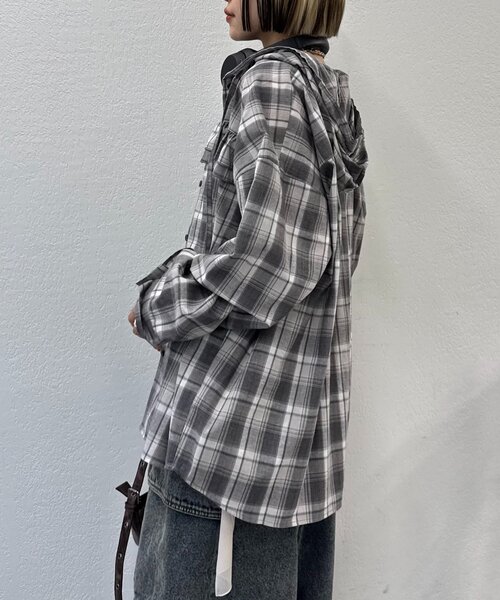 25AW】チェックフリルフーディーシャツ（シャツ/ブラウス）｜w