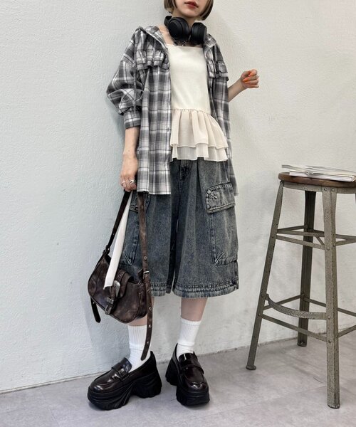 25AW】チェックフリルフーディーシャツ（シャツ/ブラウス）｜w