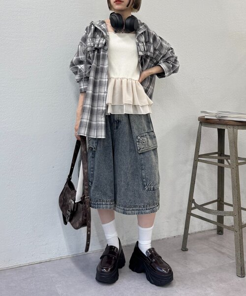 w closet(ダブルクローゼット)の「【25AW】チェックフリルフーディーシャツ(シャツ/ブラウス・レディース・グリーン/レッド/ブラック・0/1)」の13枚目の写真
