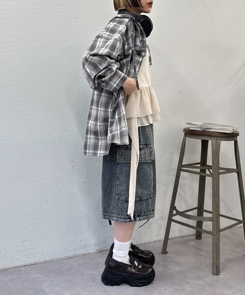 w closet(ダブルクローゼット)の「【25AW】チェックフリルフーディーシャツ(シャツ/ブラウス・レディース・グリーン/レッド/ブラック・0/1)」の14枚目の写真