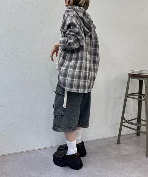 w closet(ダブルクローゼット)の「【25AW】チェックフリルフーディーシャツ(シャツ/ブラウス・レディース・グリーン/レッド/ブラック・0/1)」の15枚目の写真