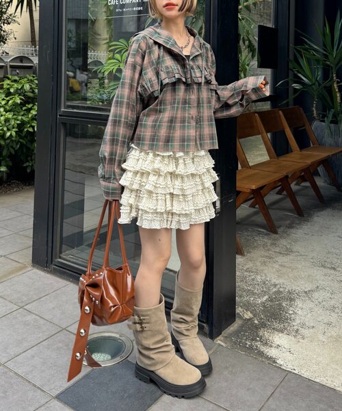 w closet(ダブルクローゼット)の「【25AW】チェックフリルフーディーシャツ(シャツ/ブラウス・レディース・グリーン/レッド/ブラック・0/1)」の20枚目の写真