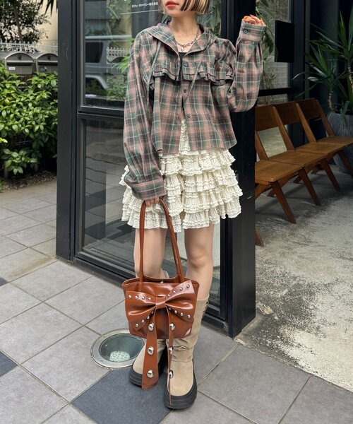 w closet(ダブルクローゼット)の「【25AW】チェックフリルフーディーシャツ(シャツ/ブラウス・レディース・グリーン/レッド/ブラック・0/1)」の21枚目の写真