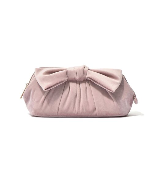 Francfranc（フランフラン）の「ベロアリボン ワイヤーポーチ ピンク ポケット付き 化粧ポーチ コスメ収納（ポーチ・レディース・ピンク・FREE）」の2枚目の写真