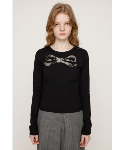 SLY(スライ)の「RIBBON LACE TOPS リボン レース トップス 秋服 冬服(Tシャツ/カットソー・レディース・ネイビー/ライトピンク/ブラック・FREE)」の6枚目の写真