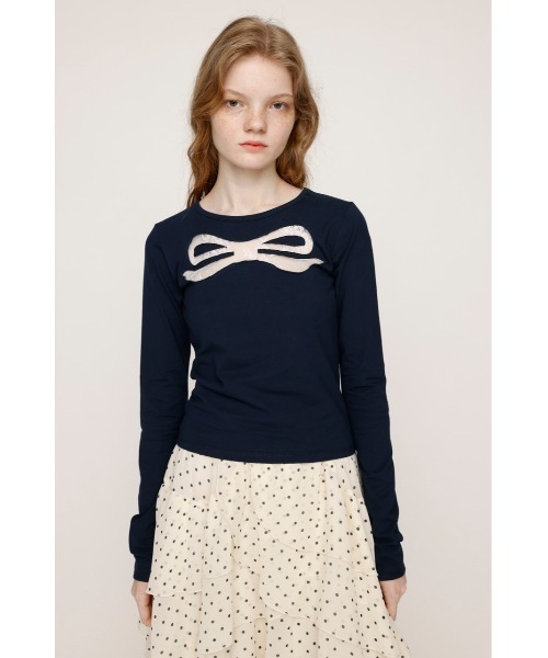 SLY(スライ)の「RIBBON LACE TOPS リボン レース トップス 秋服 冬服(Tシャツ/カットソー・レディース・ネイビー/ライトピンク/ブラック・FREE)」の7枚目の写真