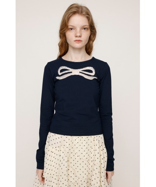 SLY(スライ)の「RIBBON LACE TOPS リボン レース トップス 秋服 冬服(Tシャツ/カットソー・レディース・ネイビー/ライトピンク/ブラック・FREE)」の9枚目の写真