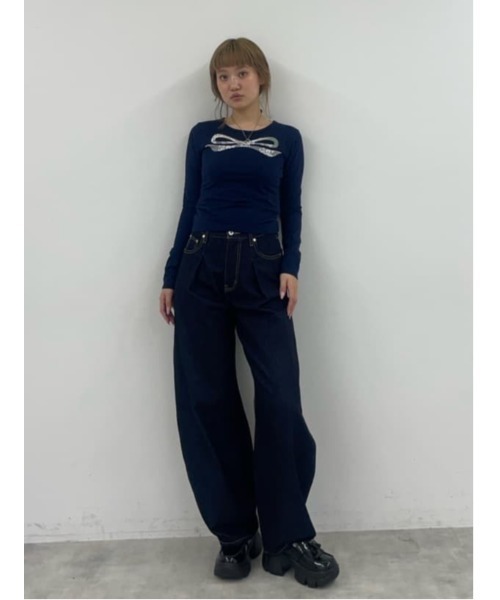 SLY(スライ)の「RIBBON LACE TOPS リボン レース トップス 秋服 冬服(Tシャツ/カットソー・レディース・ネイビー/ライトピンク/ブラック・FREE)」の21枚目の写真