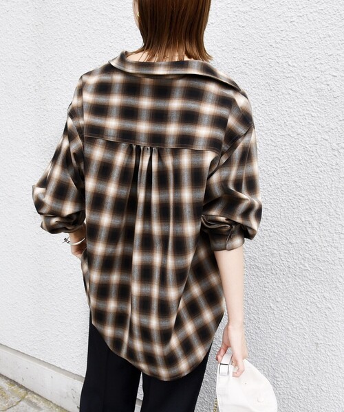 セール】【WEB限定】〈洗濯機可能〉オンブレチェック ギャザー シャツ