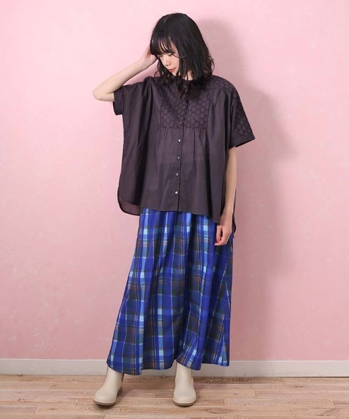 Bleu Bleuet（ブルーブルーエ）の「パッチワークブラウス（シャツ/ブラウス・レディース・ミント/チャコール・FREE）」の3枚目の写真